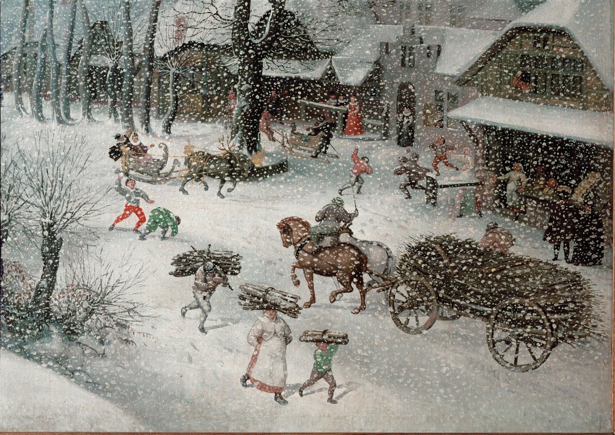 Talvi (helmikuu), yksityiskohta (öljy kankaalle) tekijältä Lucas van Valckenborch