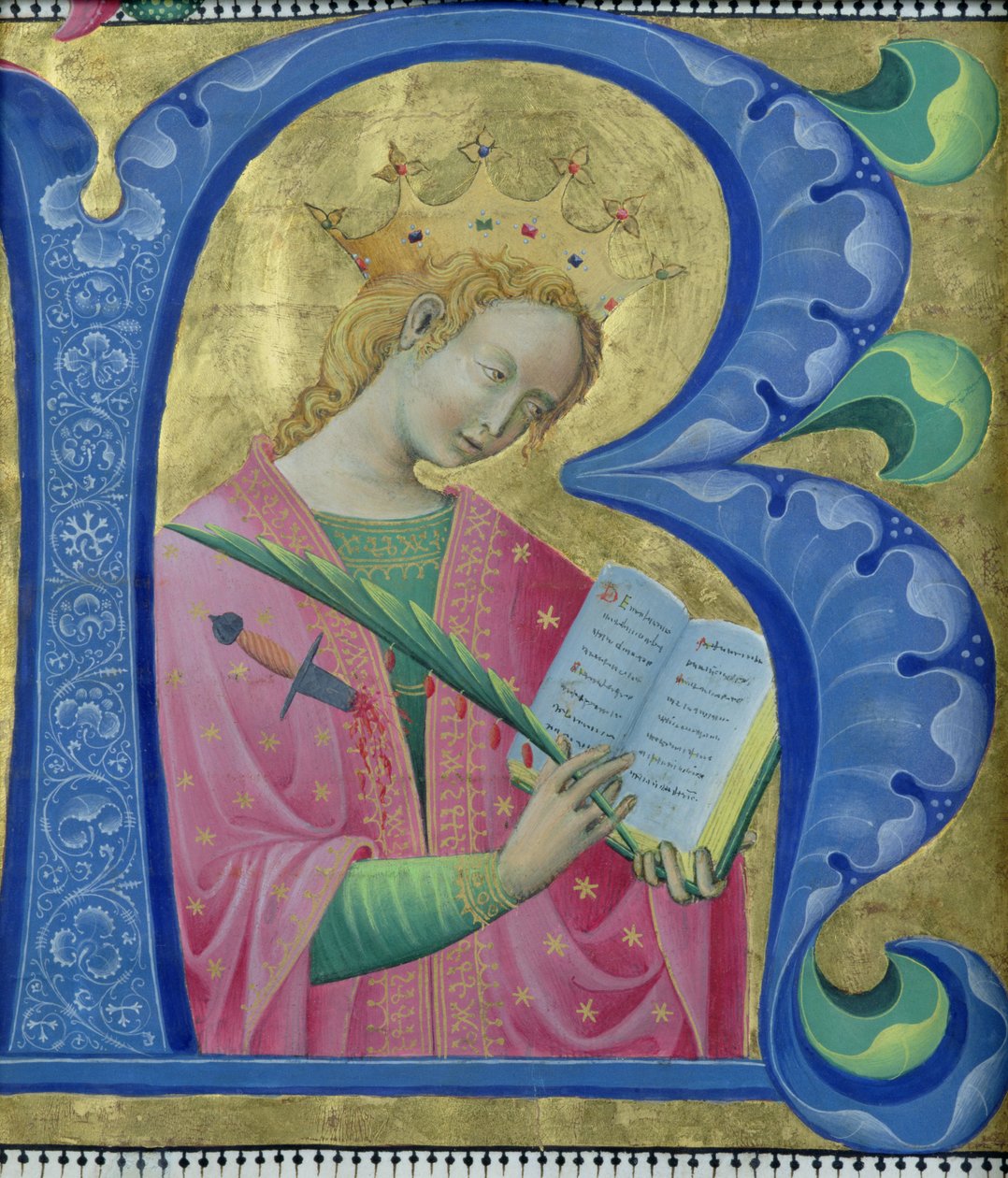Valaistu R-kirjain, joka kuvaa St. Catherine of Alexandria, Lombardian koulu tekijältä Luchino Belbello