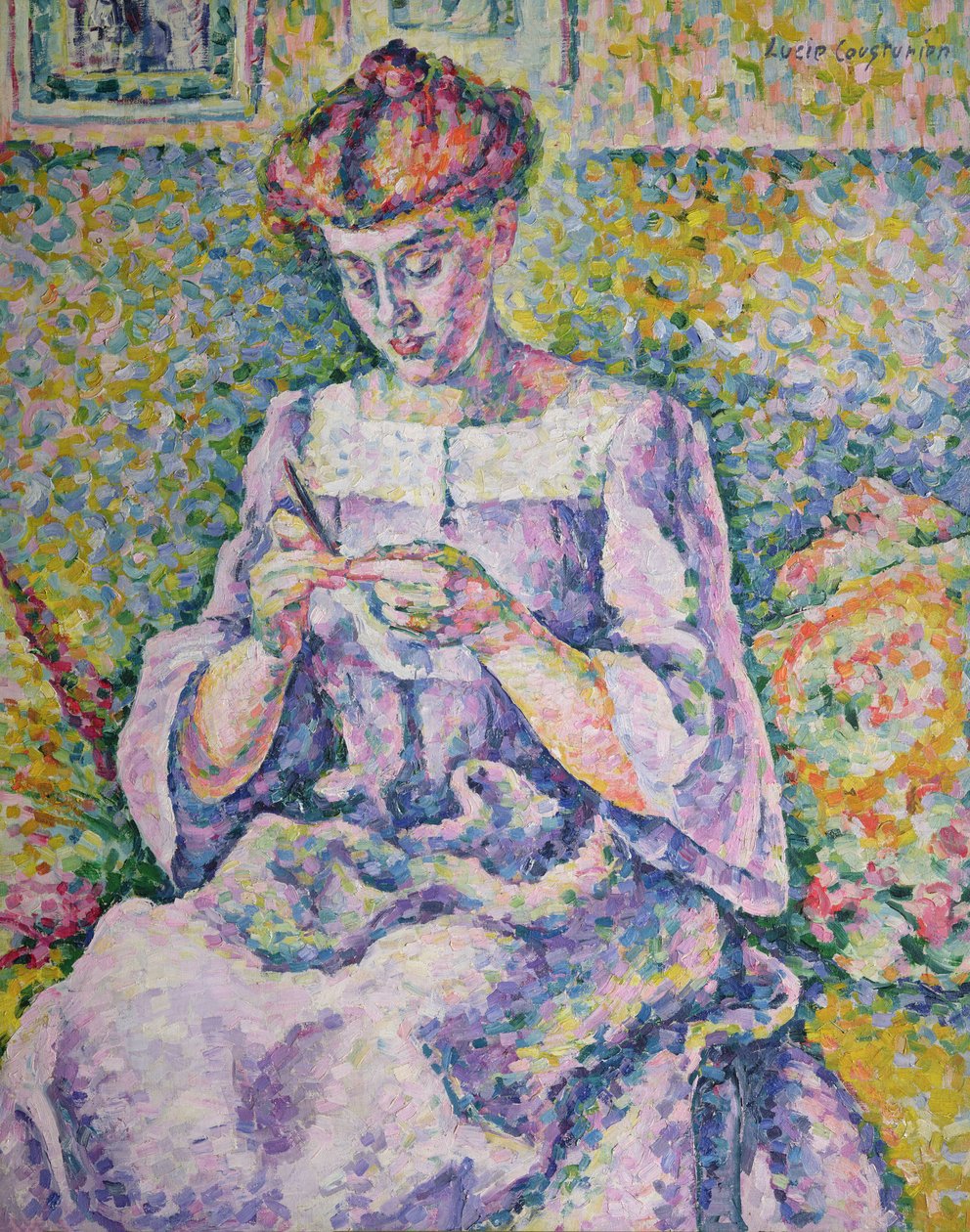 Nainen virkkaamassa, 1908 tekijältä Lucie Cousturier