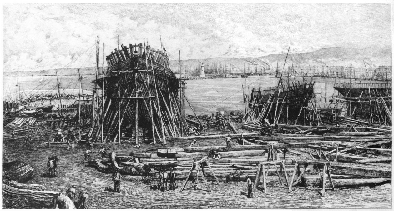 Faraon telakat Marseillessa, 1834 (bw kuva) tekijältä Lucien Marcelin Gautier