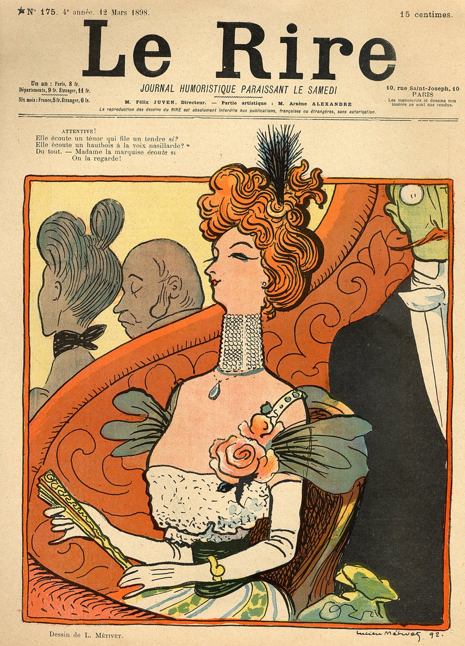 Karikatyyri ranskalaisesta markiisista, Le Riren etukannessa, 12. maaliskuuta 1898 tekijältä Lucien Metivet