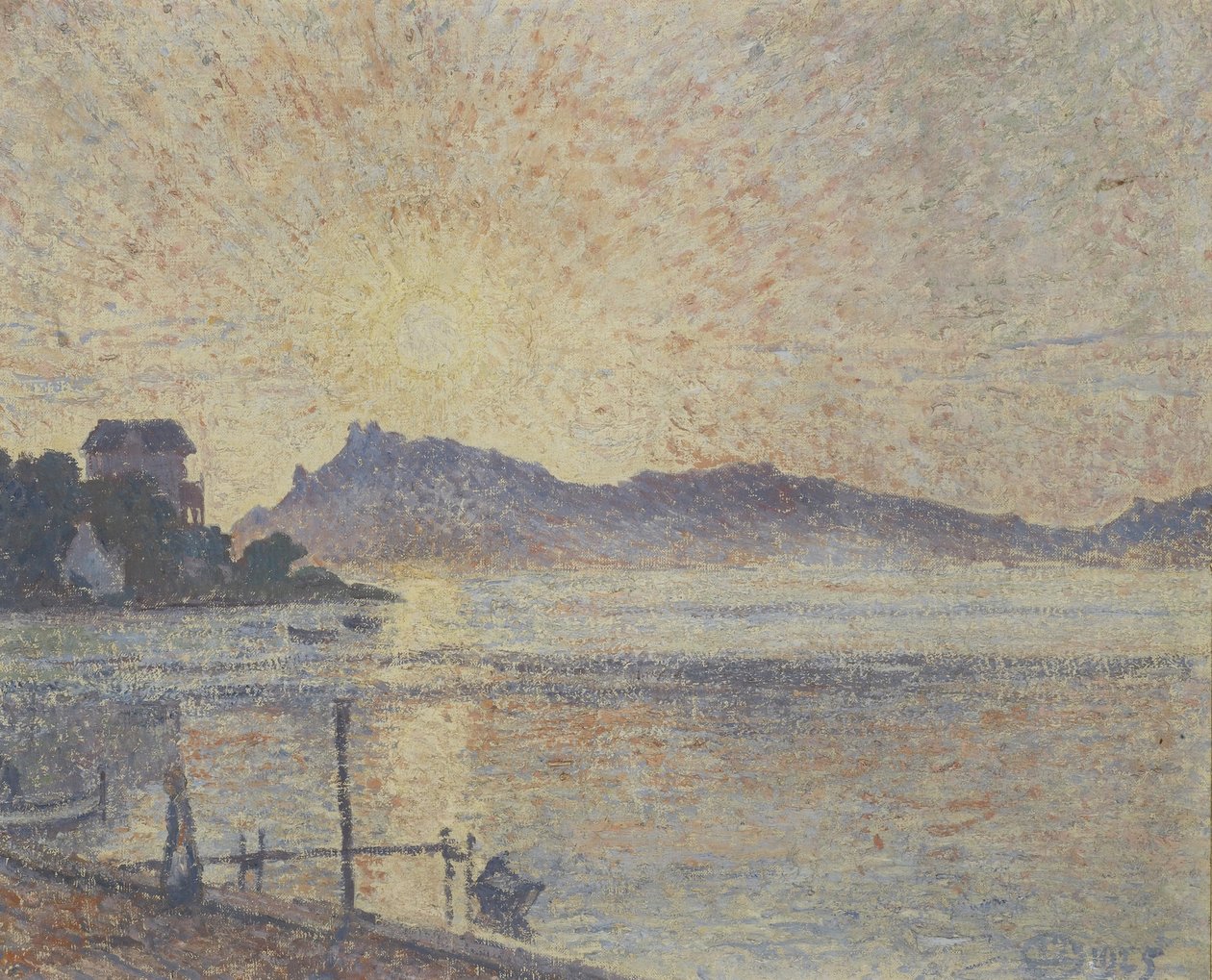 La Pointe de Cougoussa, Auringonlasku, 1925 tekijältä Lucien Pissarro