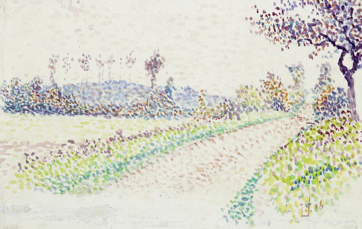 Tie lähellä Eragnyt, 1886 (akvarelli grafiitin päällä valkoisella paperilla) tekijältä Lucien Pissarro