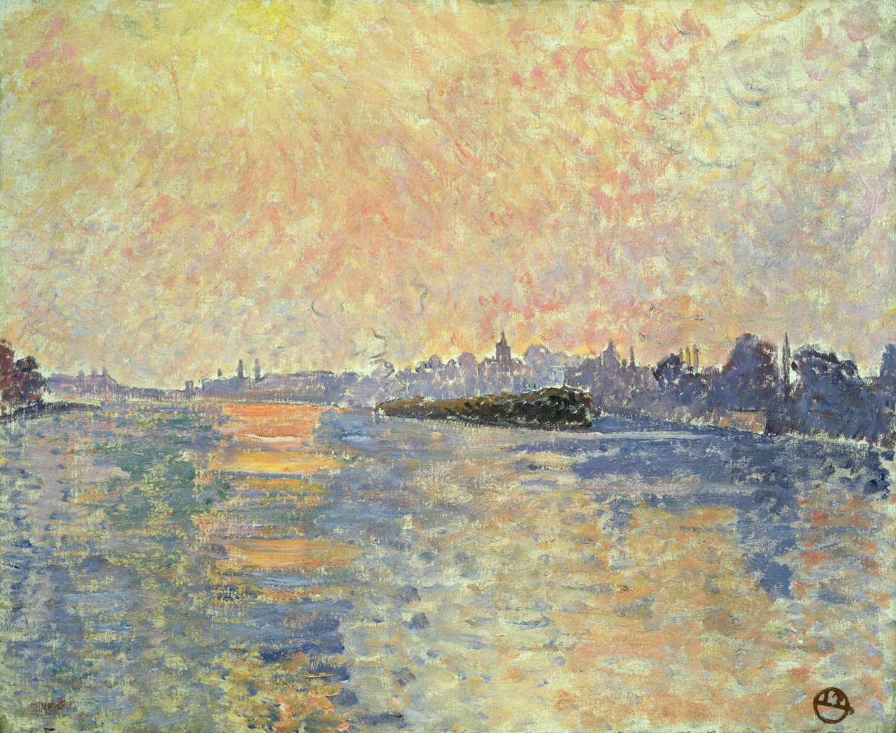 Auringonlasku Thamesilla Chiswickissä tekijältä Lucien Pissarro