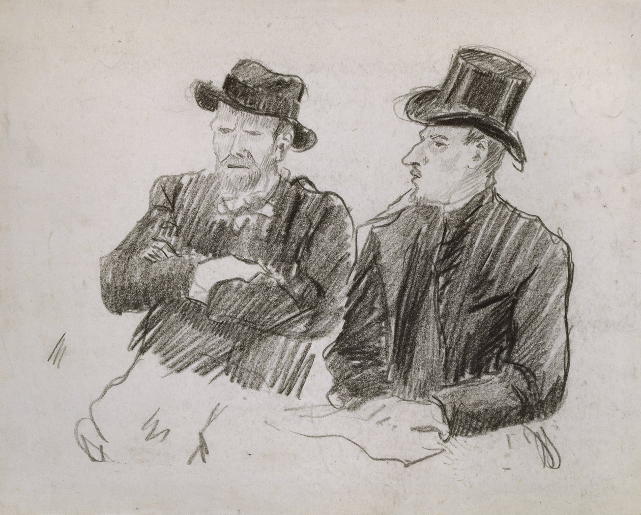 Van Gogh keskustelussa, 1890 (mustaa liitua paperille). tekijältä Lucien Pissarro