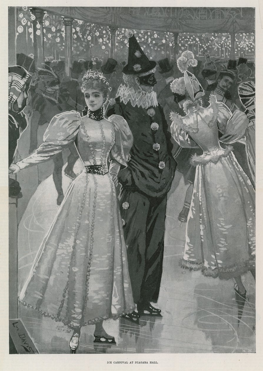 Jääkarnevaali Niagara Hallissa, Westminster London (litografia) tekijältä Lucien Davis