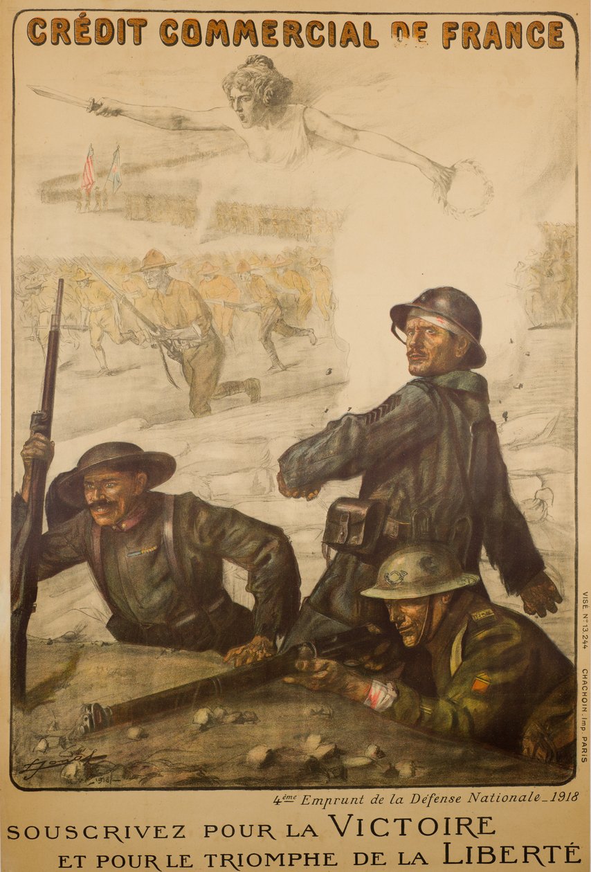 Credit Commercial De France Subscribe For Victory, n. 1918 (väri litho) tekijältä Lucien Hector Jonas