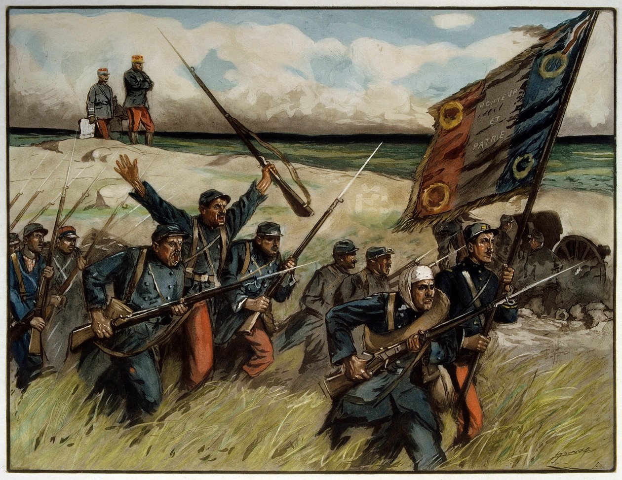 Primera Guerra Mundial (1914-1918): “” Charge à la baionnette en septembre 1914”” Pintura de Lucien Hector (Lucien-Hector) Jonas (1880 -1947) 1914 París. Museu finès de les dues guerres mundials tekijältä Lucien Hector Jonas