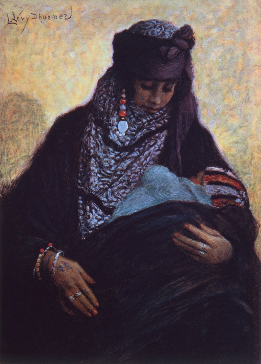 Algerialainen äiti (värilitografia) tekijältä Lucien Levy Dhurmer