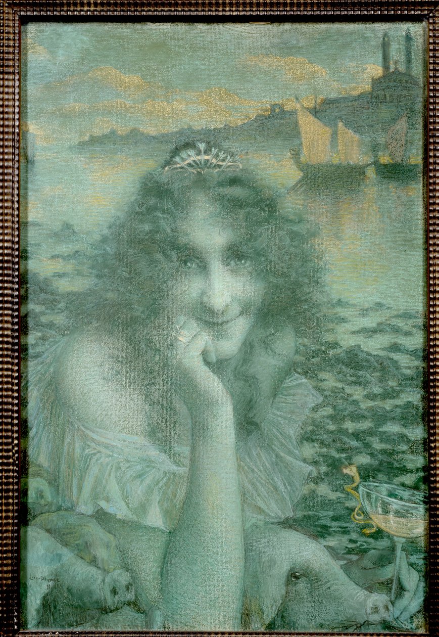 "Taikuri Circe Marguerite Morenona" Marguerite Moreno (1871-1948) oli ranskalainen koomikko. tekijältä Lucien Levy Dhurmer