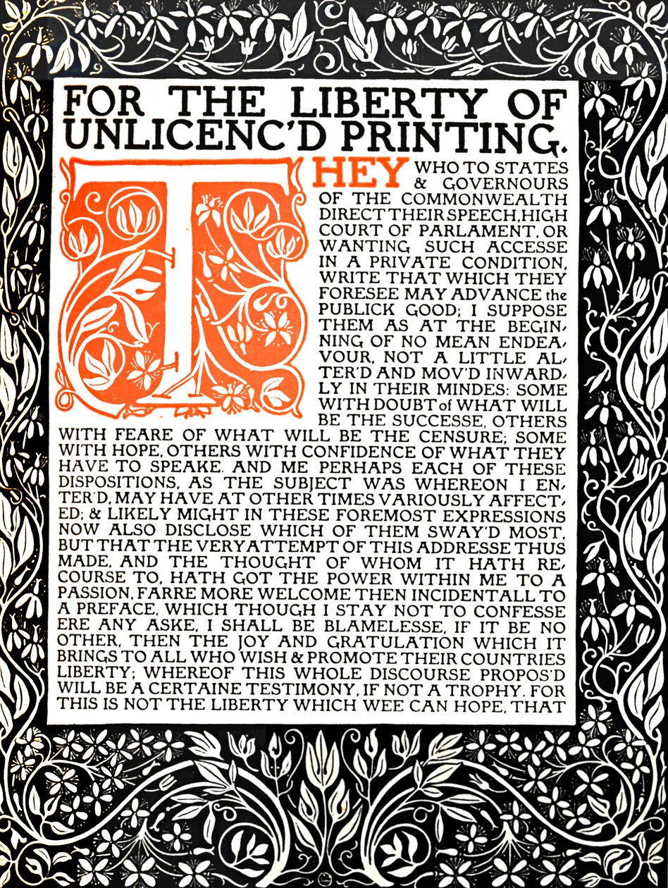 Eragny Press: Areopagitican avaussivu, n. 1895-1914. tekijältä Lucien Pissaro