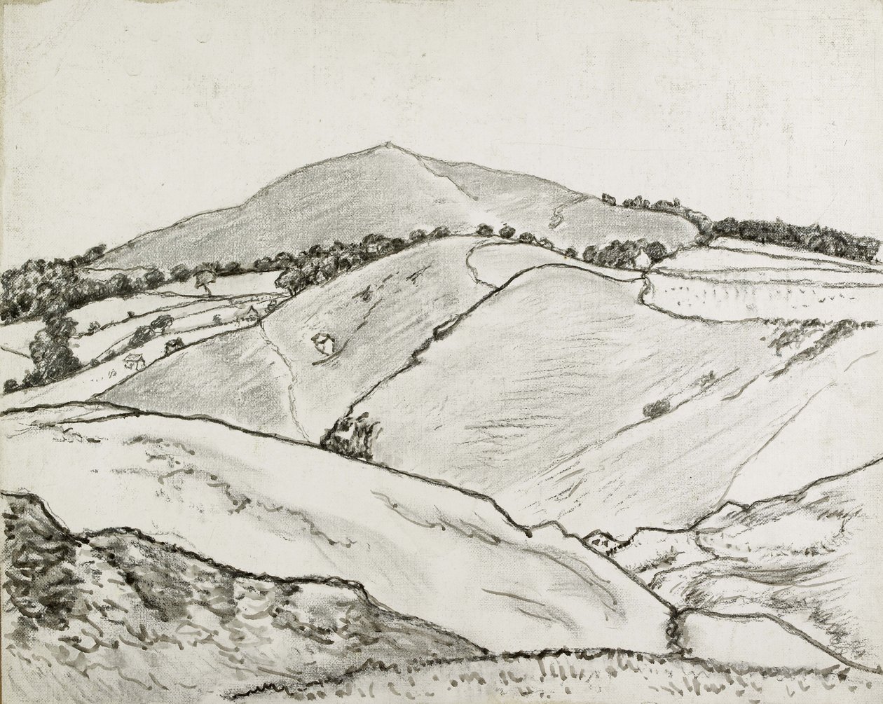 Cefn Bryn, 1933 (musta liitu ja öljypesu kankaalle laitettuna alukseen) tekijältä Lucien Pissarro