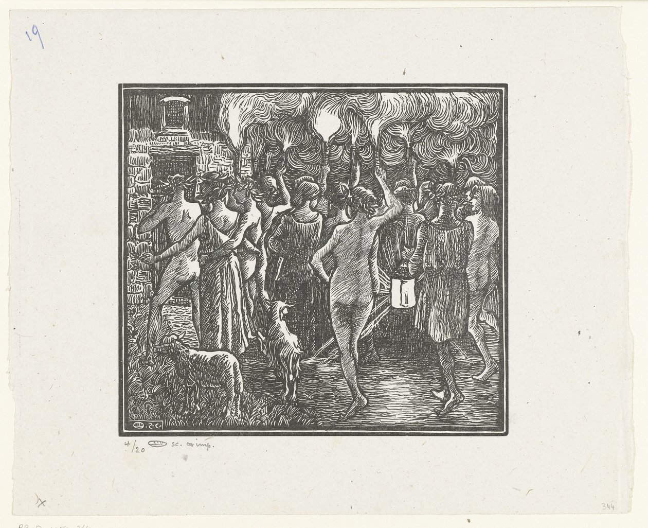 Fakkeloptochtista Daphnis ja Chloe, soihtukulkue Daphnis ja Chloe (sarjan nimi) tekijältä Lucien Pissarro