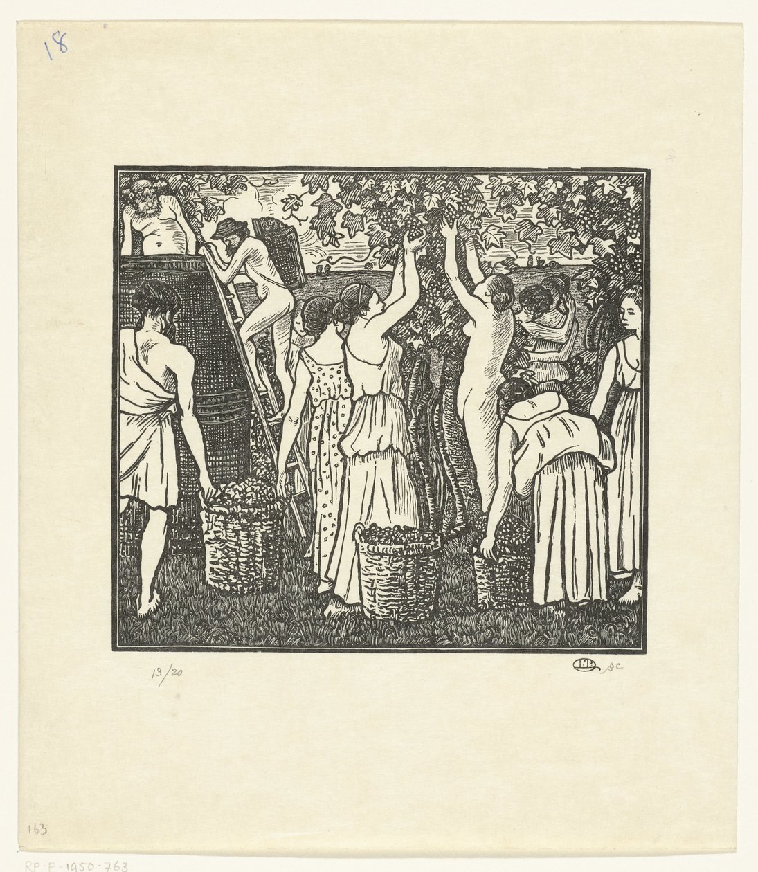 Wijnoogstista Daphnis ja Chloe, The Harvest Daphnis ja Chloe (sarjan nimi) tekijältä Lucien Pissarro