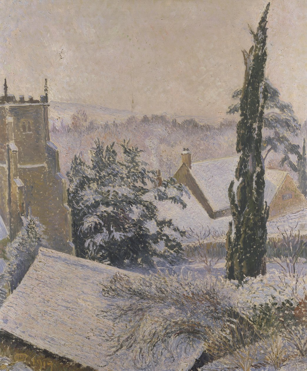 East Knoyle Church: Snow, 1917 tekijältä Lucien Pissarro