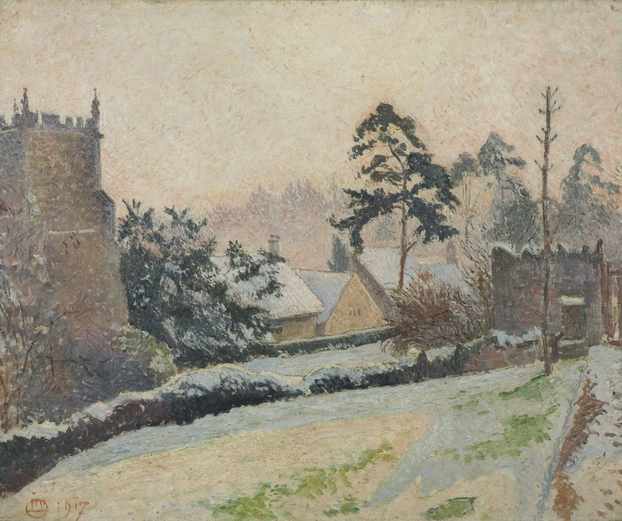 Snow Scene East Knoylessa, Wiltshiressä, Englannissa tekijältä Lucien Pissarro
