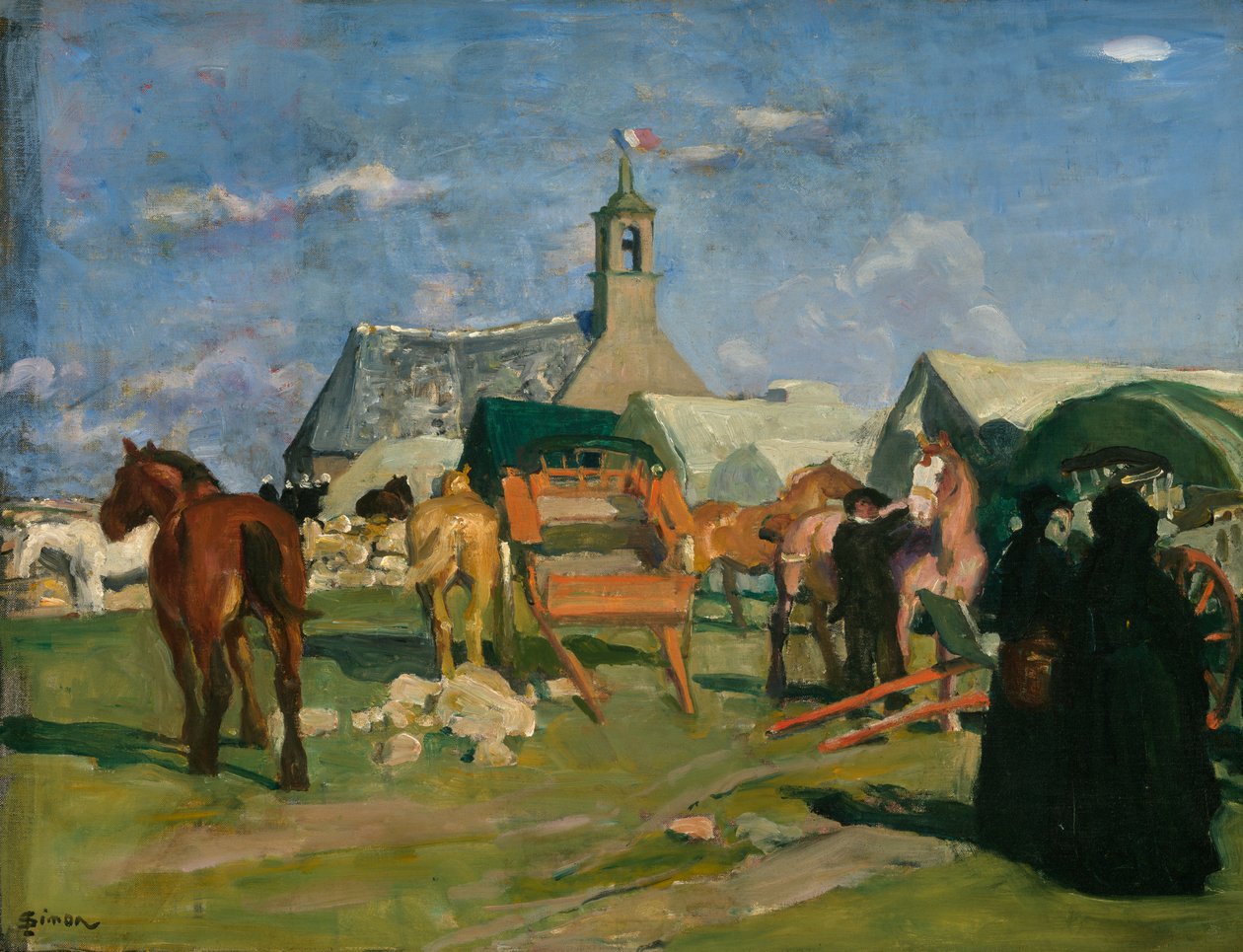 Lavastus / Pardon de Notre-Dame de bon voyage (Pointe du Raz), n. 1913 (öljy kankaalle) tekijältä Lucien Simon