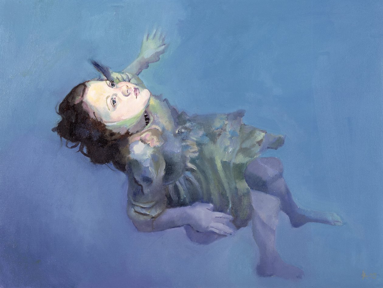 Tyttö kellumassa, 2004 (öljy kankaalle) tekijältä Lucinda Arundell