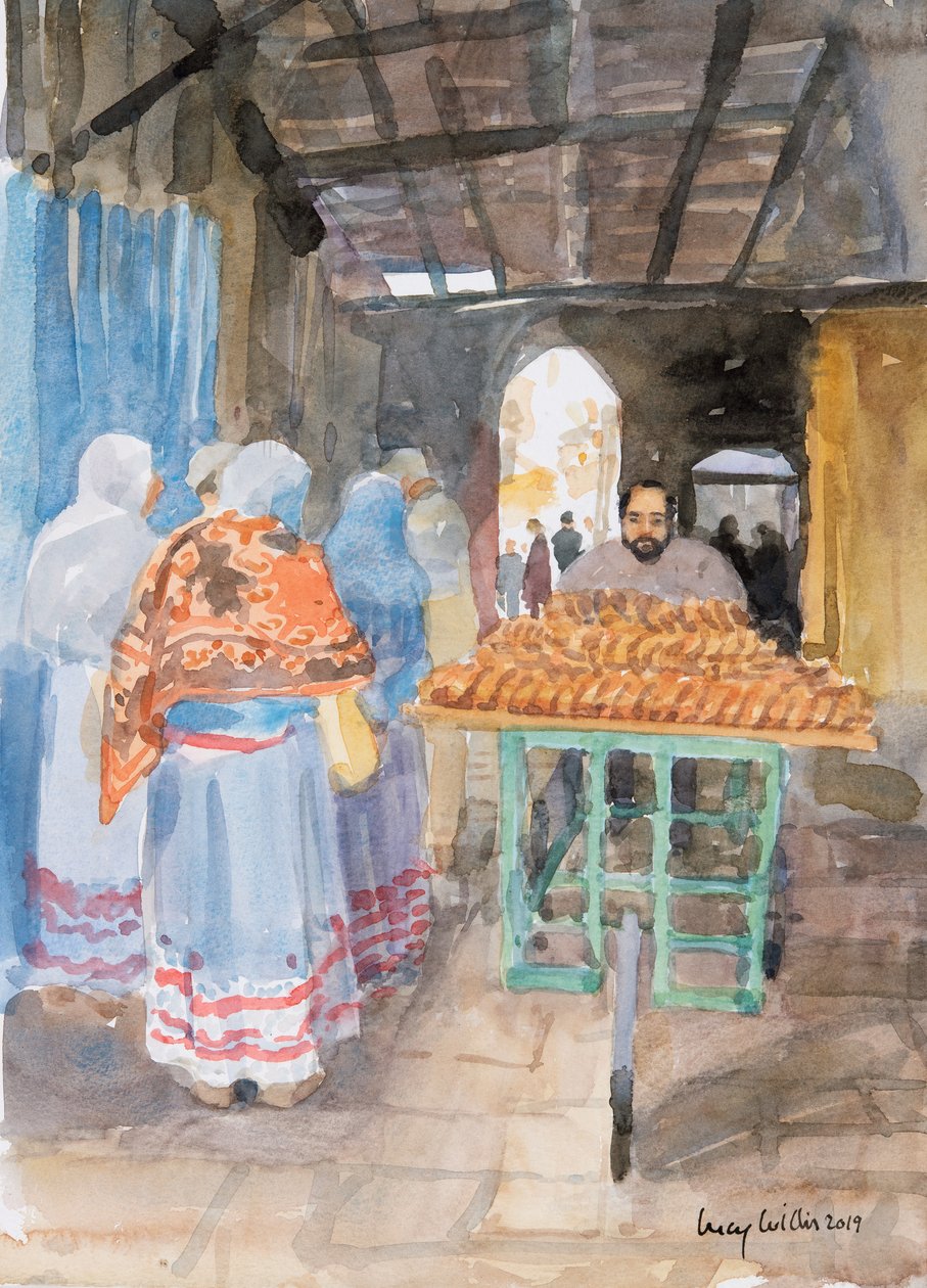 Bagel-myyjä vanhassa kaupungissa, Jerusalemissa, 2019 (paperilla) tekijältä Lucy Willis