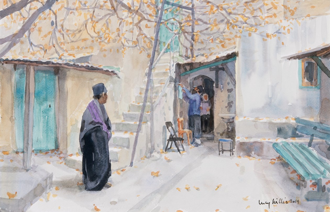 Etiopialaiset Pyhän haudan kirkossa, Jerusalem, 2019 (w/c paperilla) tekijältä Lucy Willis