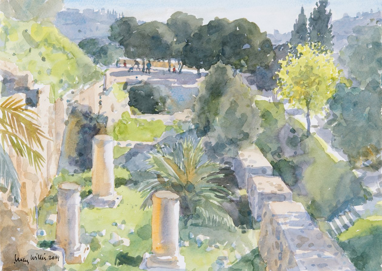 Roomalaiset pylväät, Vanha Jerusalem, 2019 (w/c paperilla) tekijältä Lucy Willis
