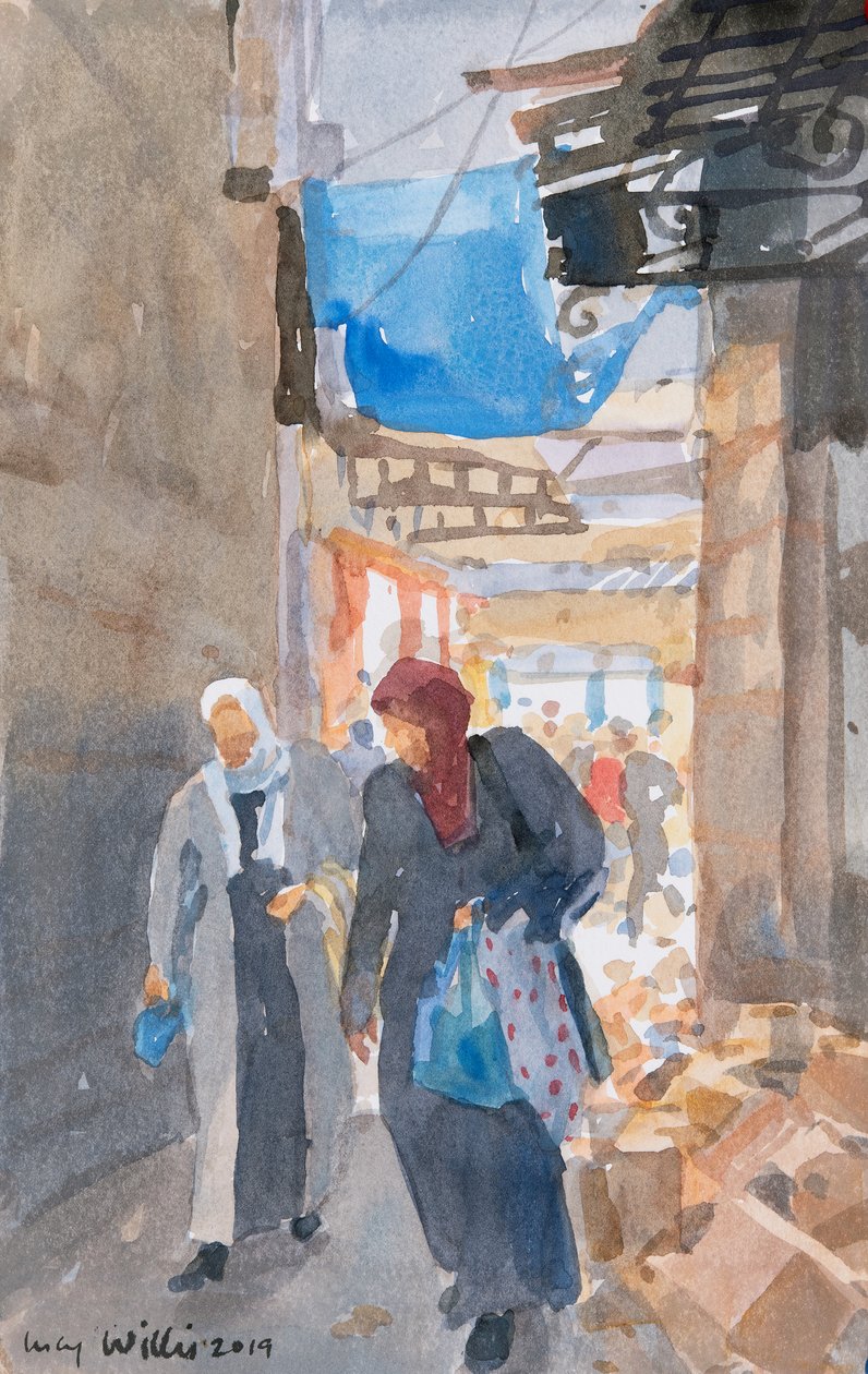 Sininen markiisi Damaskuksen portilla, Jerusalem, 2019 (paperilla) tekijältä Lucy Willis