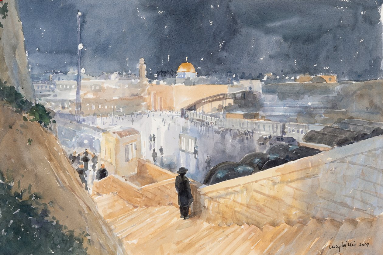 Länsimuuri, Yö, Jerusalem, 2019 (w/c paperilla) tekijältä Lucy Willis