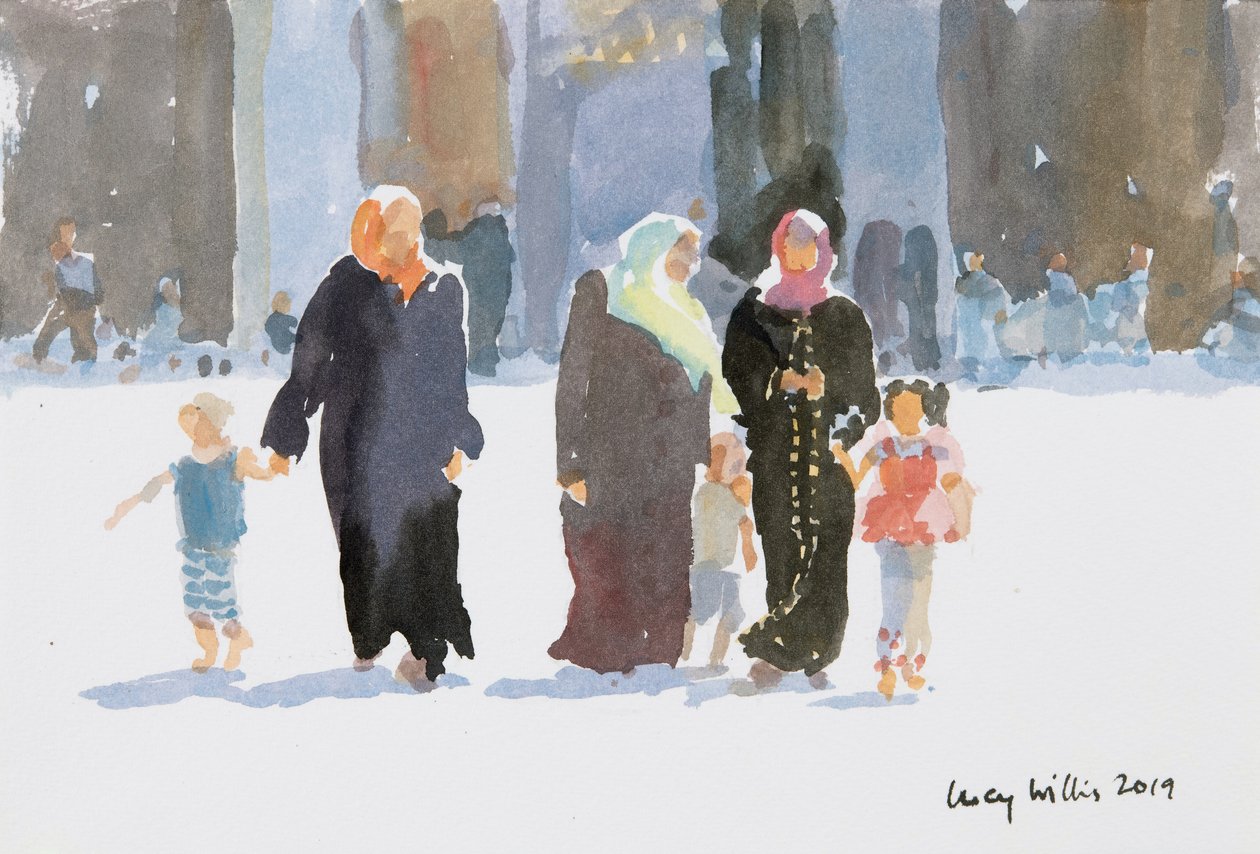 Vierailu moskeijassa, Damaskos, Syyria, 2019 (w/c paperilla) tekijältä Lucy Willis