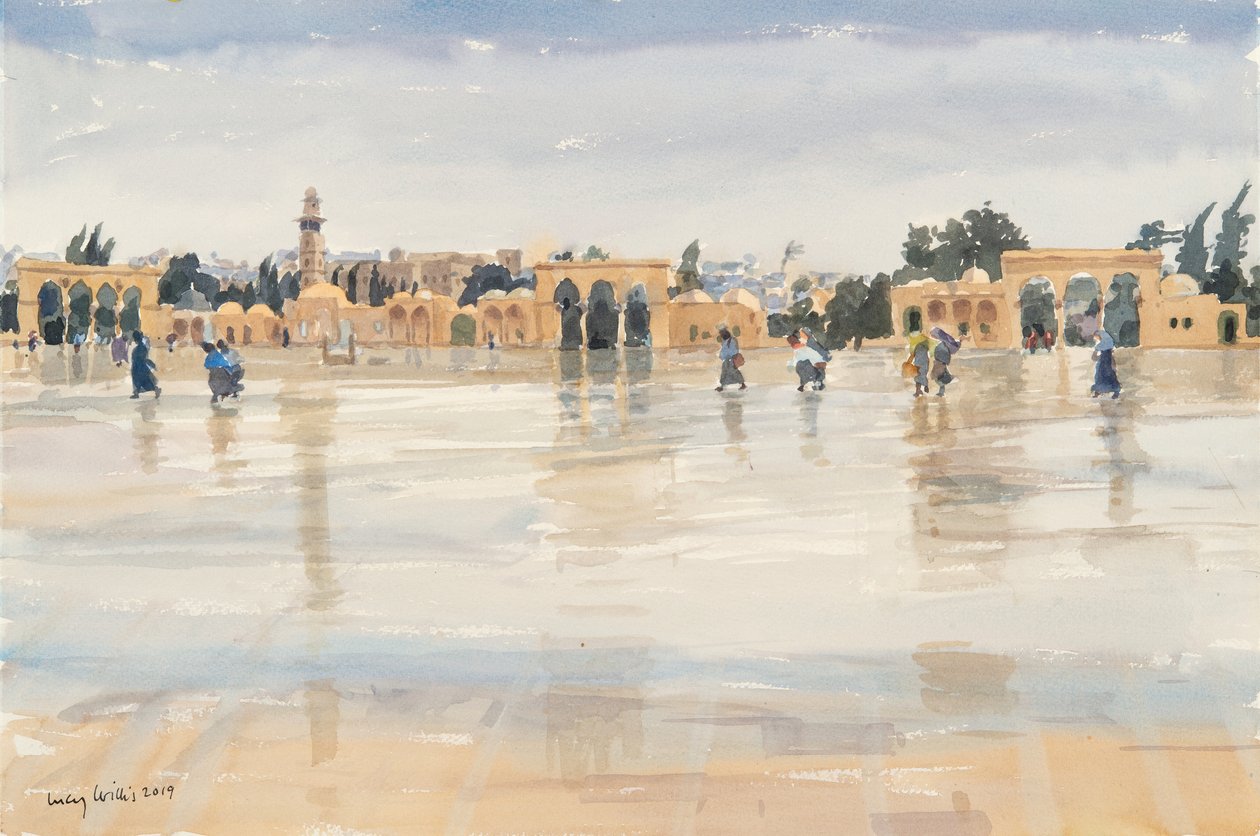 Tuuli ja sade temppelivuorella, Jerusalem, 2019 (w/c paperilla) tekijältä Lucy Willis