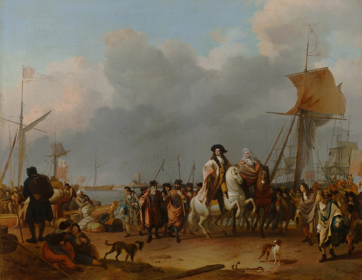Stadholder-kuningas Willem III:n (1650-1702) saapuminen Oranjepolderiin 31. tammikuuta 1691 1692 tekijältä Ludolf Backhuysen