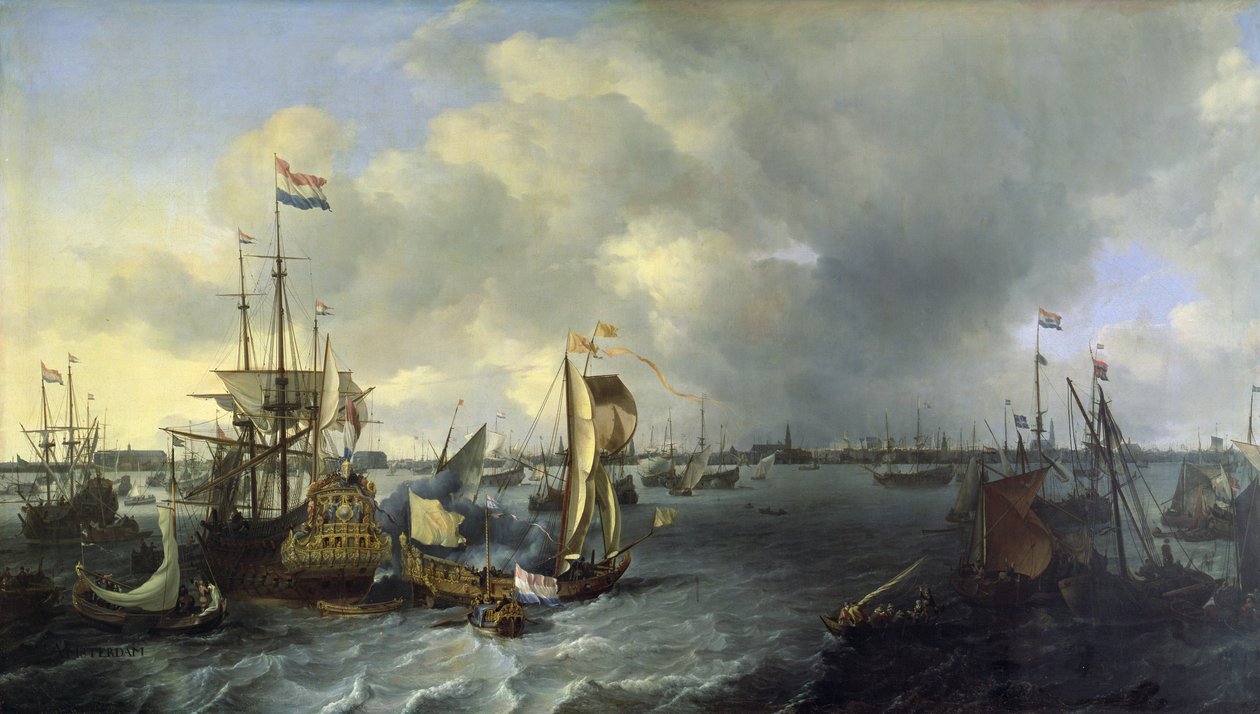Amsterdamin satama, näkymä Ij:stä, 1666 tekijältä Ludolf Backhuysen