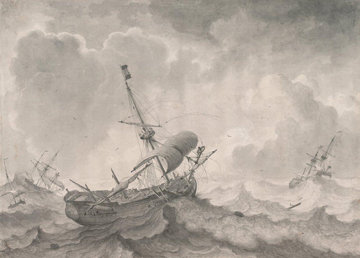 Laivat myrskyisellä merellä, 1698 tekijältä Ludolf Bakhuizen