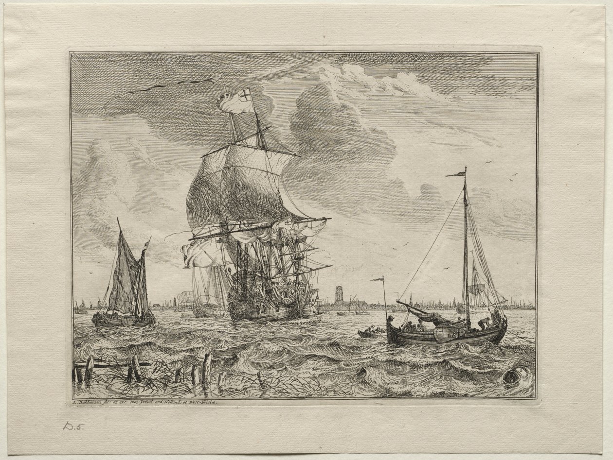 Merimaisema Amsterdamin kaukaisuudessa, 1701. tekijältä Ludolf Backhuysen