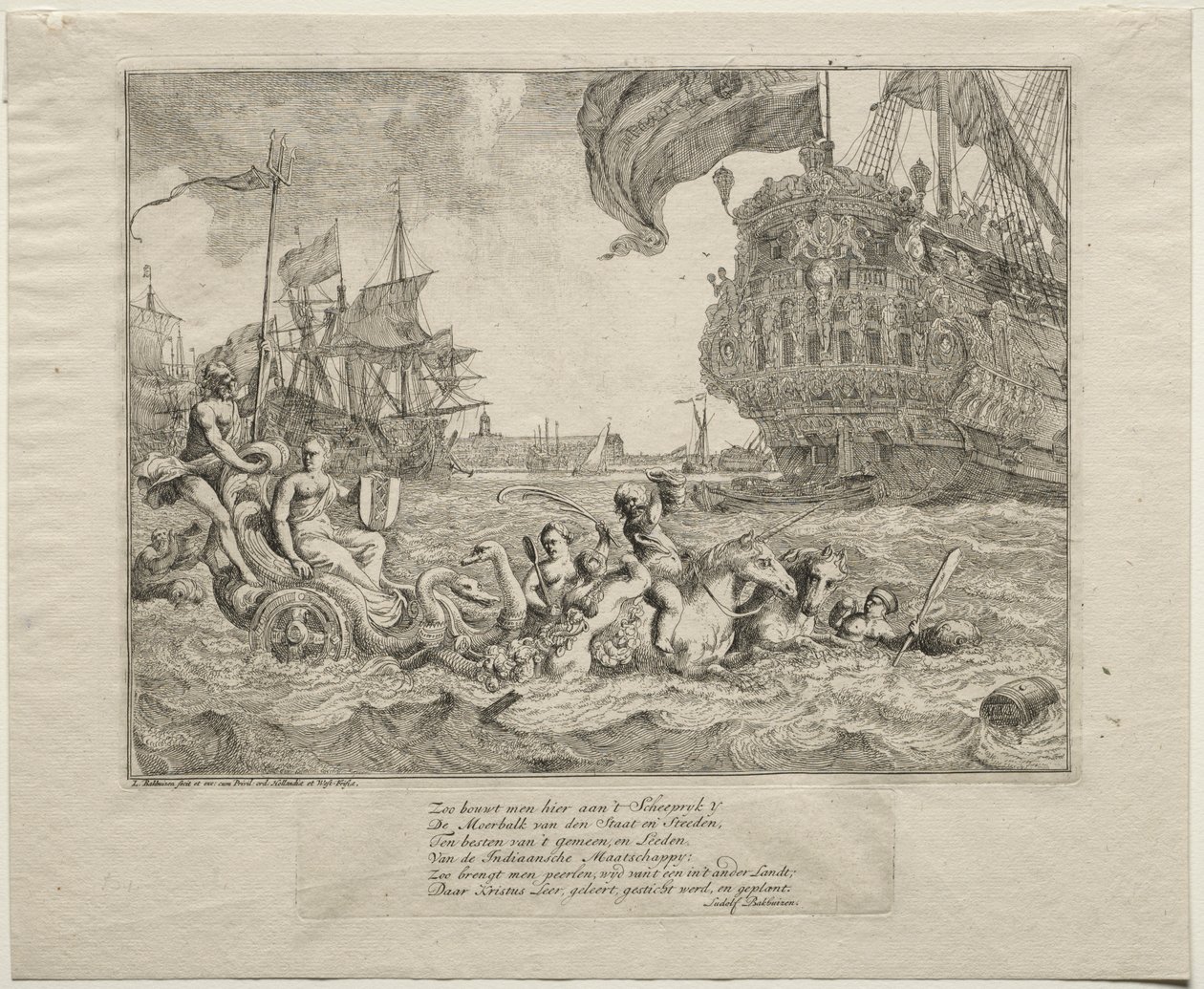 Amsterdamin henkilöitymä ratsastaa Neptunuksen vaunuissa, 1701. tekijältä Ludolf Backhuysen