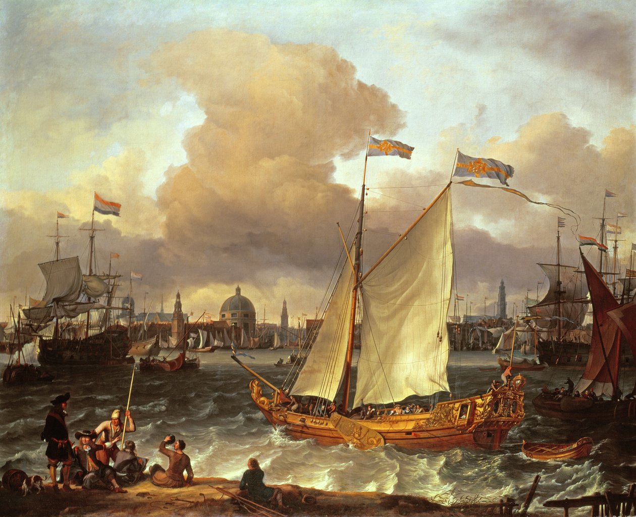 Ruotsalainen jahti "Lejouet", Amsterdamin satamassa, 1674 tekijältä Ludolf Backhuysen