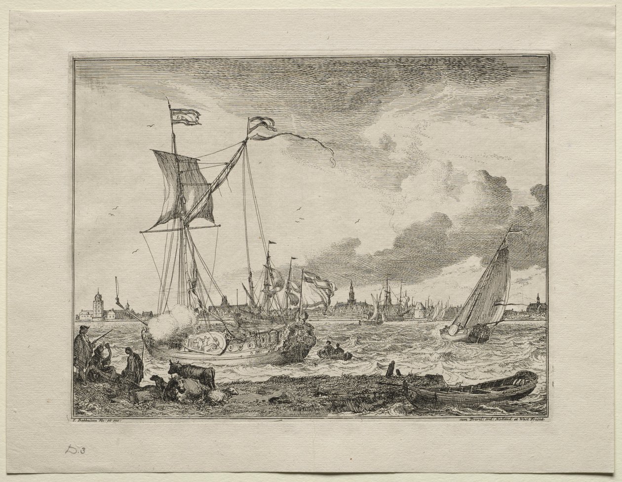 Näkymä Amsterdamista ja laivat etualalla, 1701. tekijältä Ludolf Backhuysen