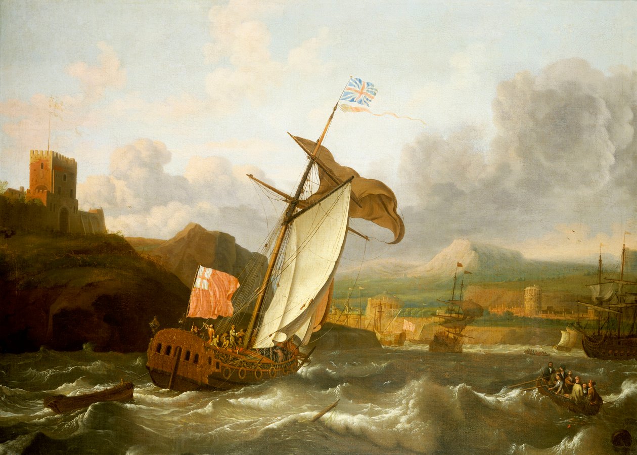 Englantilainen jahti purjehtii Plymouthiin, 1600-luvun loppupuoli (öljy kankaalle). tekijältä Ludolf Bakhuizen
