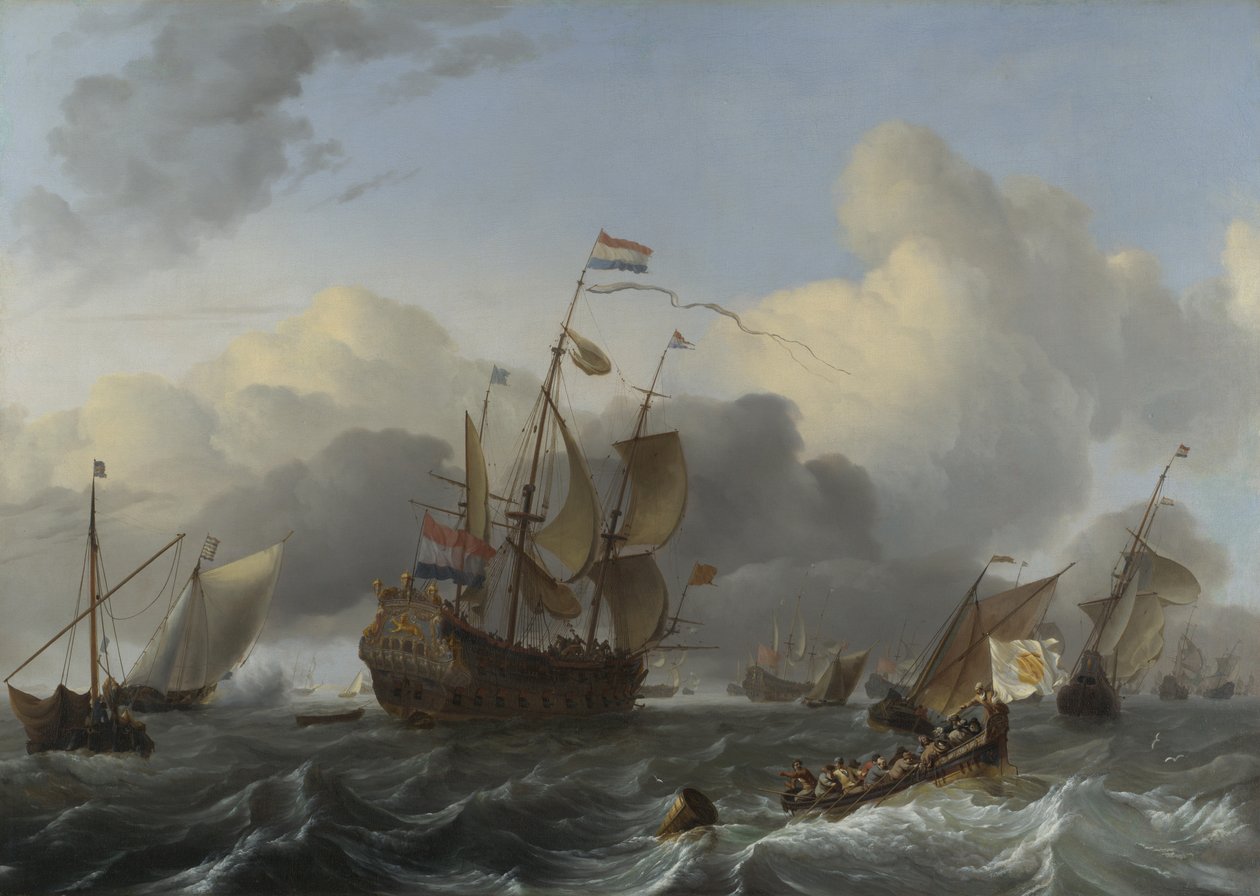 Lippulaiva Eendracht ja hollantilaisten sotamiesten laivasto, n. 1670 tekijältä Ludolf Bakhuizen