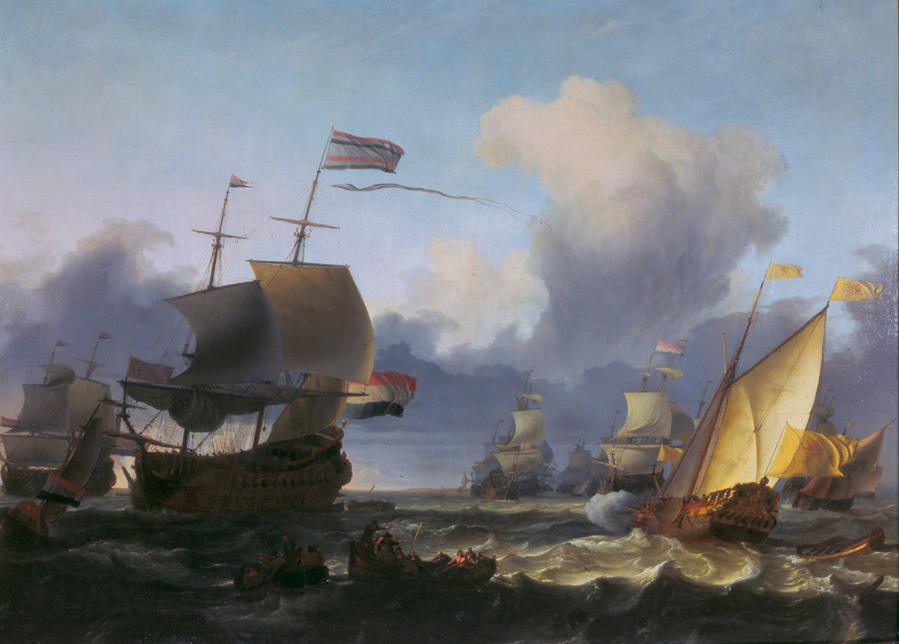Komennon luovutus amiraali de Ruyterille Texelin rannikolla 18. kesäkuuta 1665. tekijältä Ludolf Bakhuizen