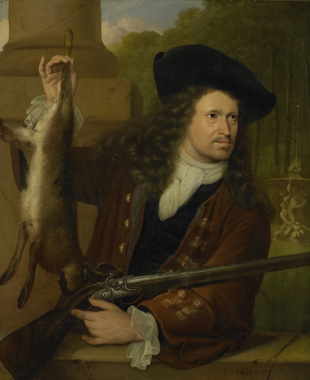 Jan de Hooghe (1650-1731). Anna de Hooghen serkku, ampumiseen pukeutunut tekijältä Ludolf Bakhuysen