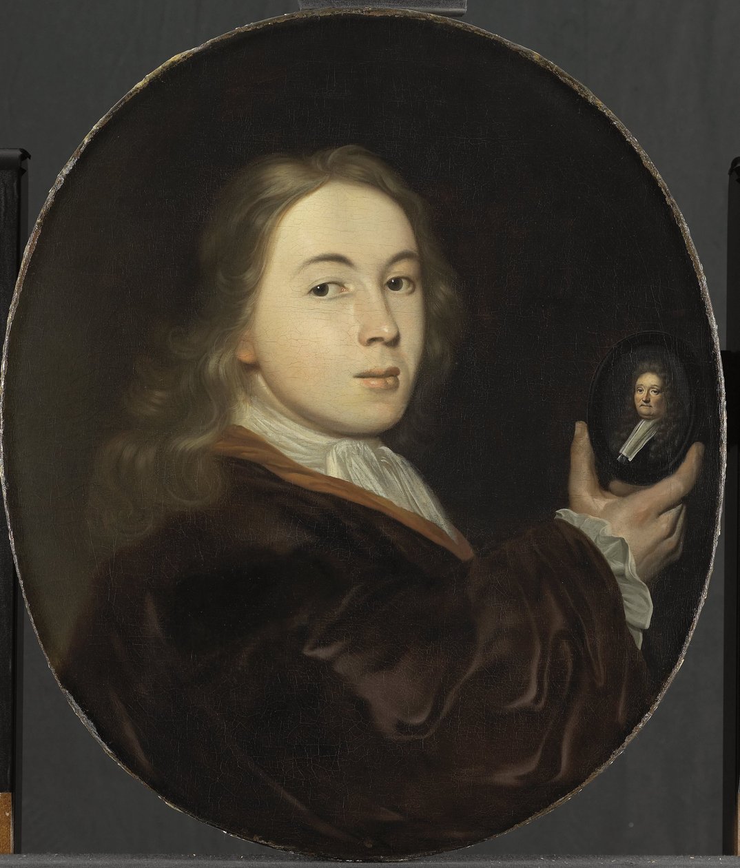 Johannes Bakhuysen (1683-1731). Pienoismuotokuva hänen isänsä Ludolfista tekijältä Ludolf Bakhuysen