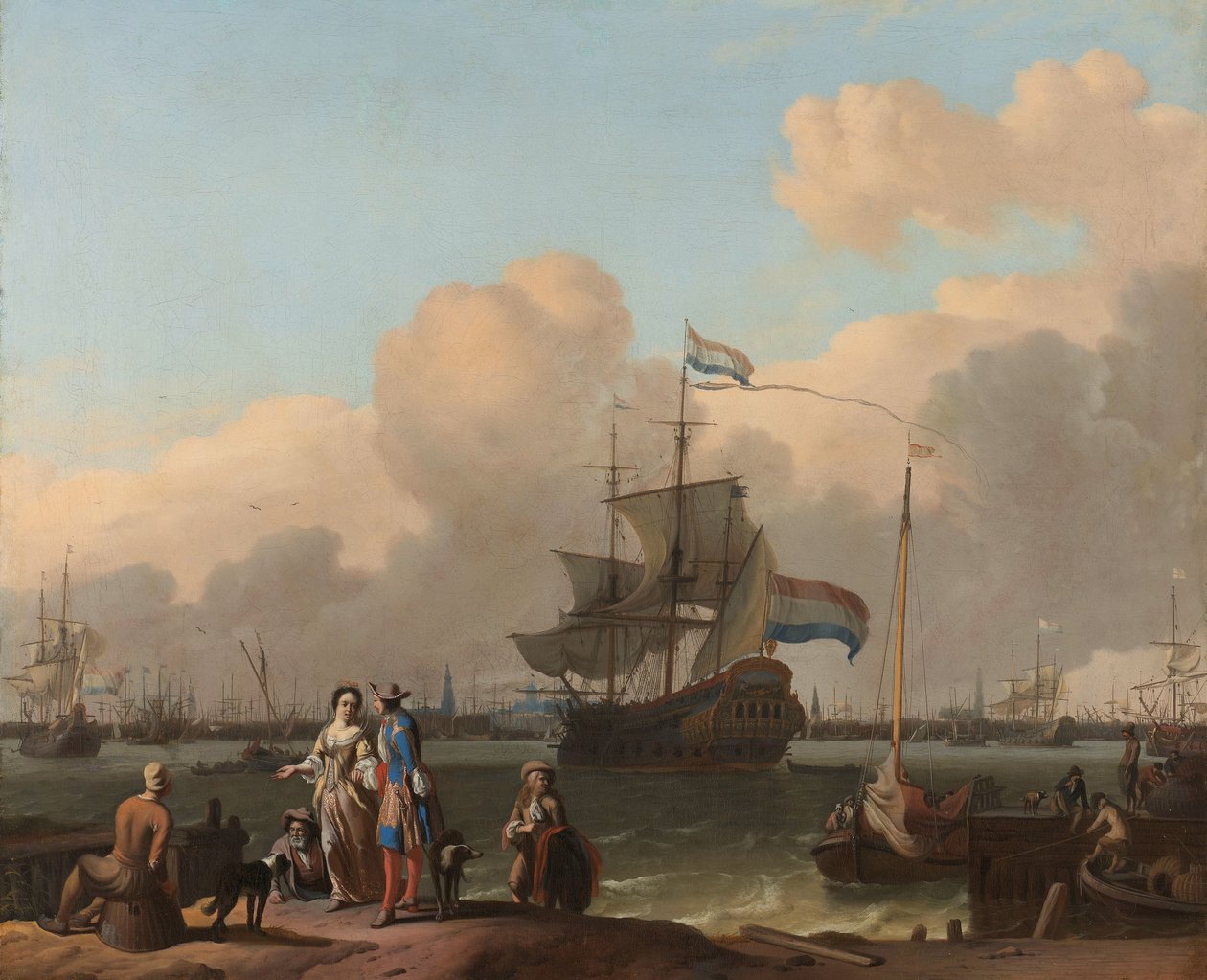 Y Amsterdamissa, fregatti "De Ploeg" tekijältä Ludolf Bakhuysen