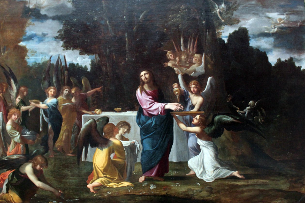 Jeesus in der Wüste, von Engeln bedient tekijältä Ludovico Carracci