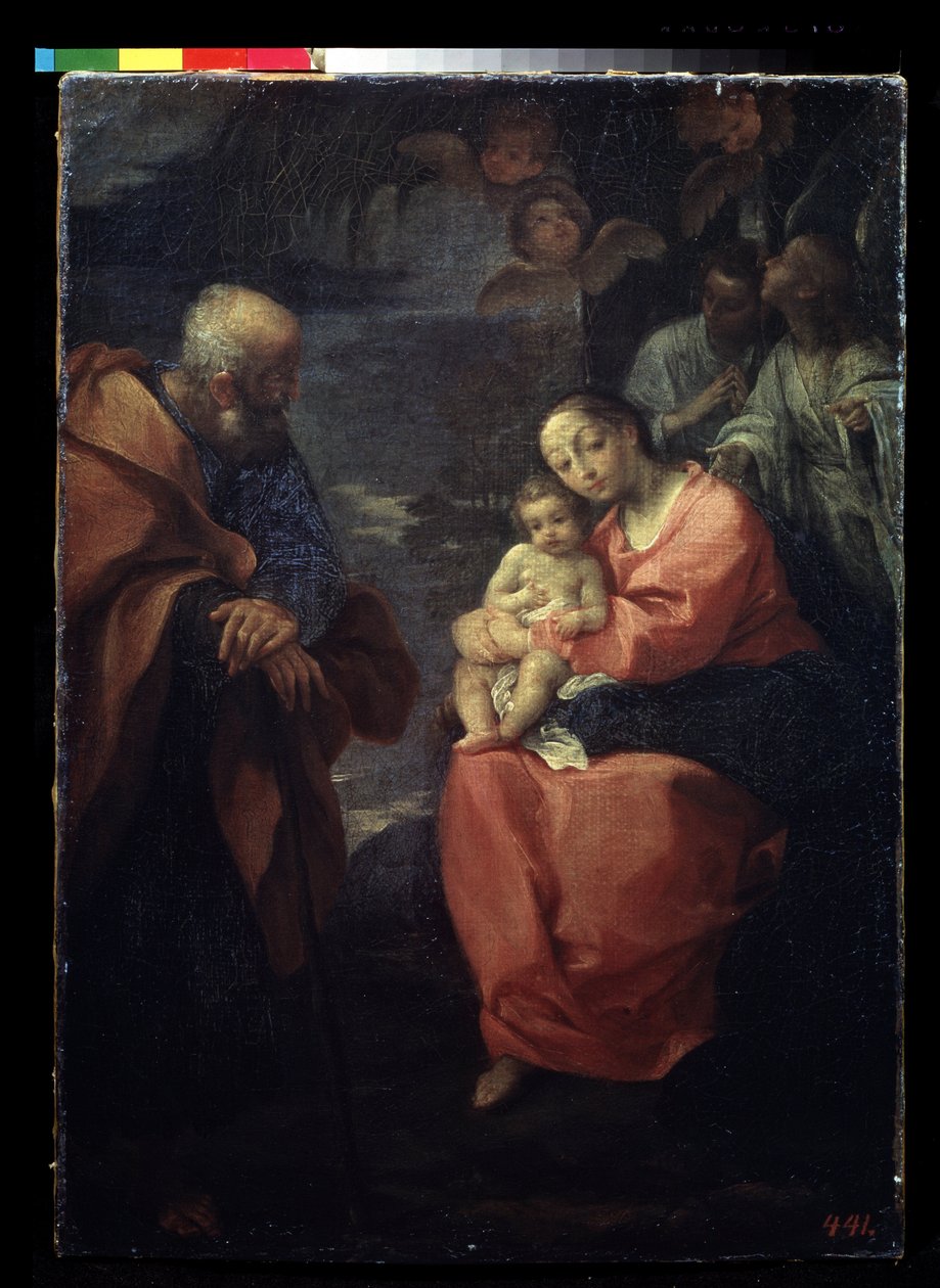 ""Pyhä perhe lepää lennossa Egyptiin"" (Pyhä perhe palmun alla (Lepää lennossa Egyptiin)) Ludovico Carraccin (Ludovic Carracci) maalaus tekijältä Ludovico Carracci