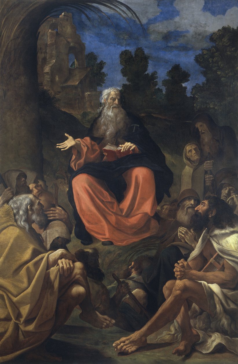 Pyhä Antonius apotti saarnaa erakoille tekijältä Ludovico Carracci