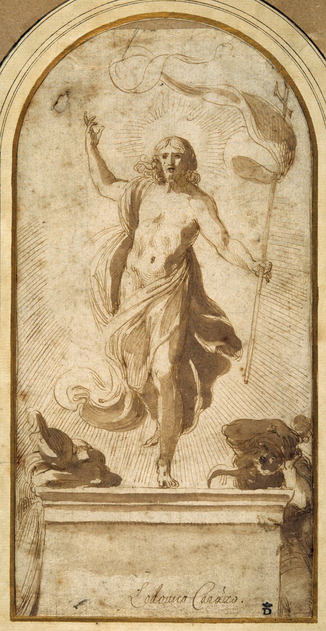 The Resurrection (kynä ja ruskea muste ruskealla pesulla) tekijältä Ludovico Carracci