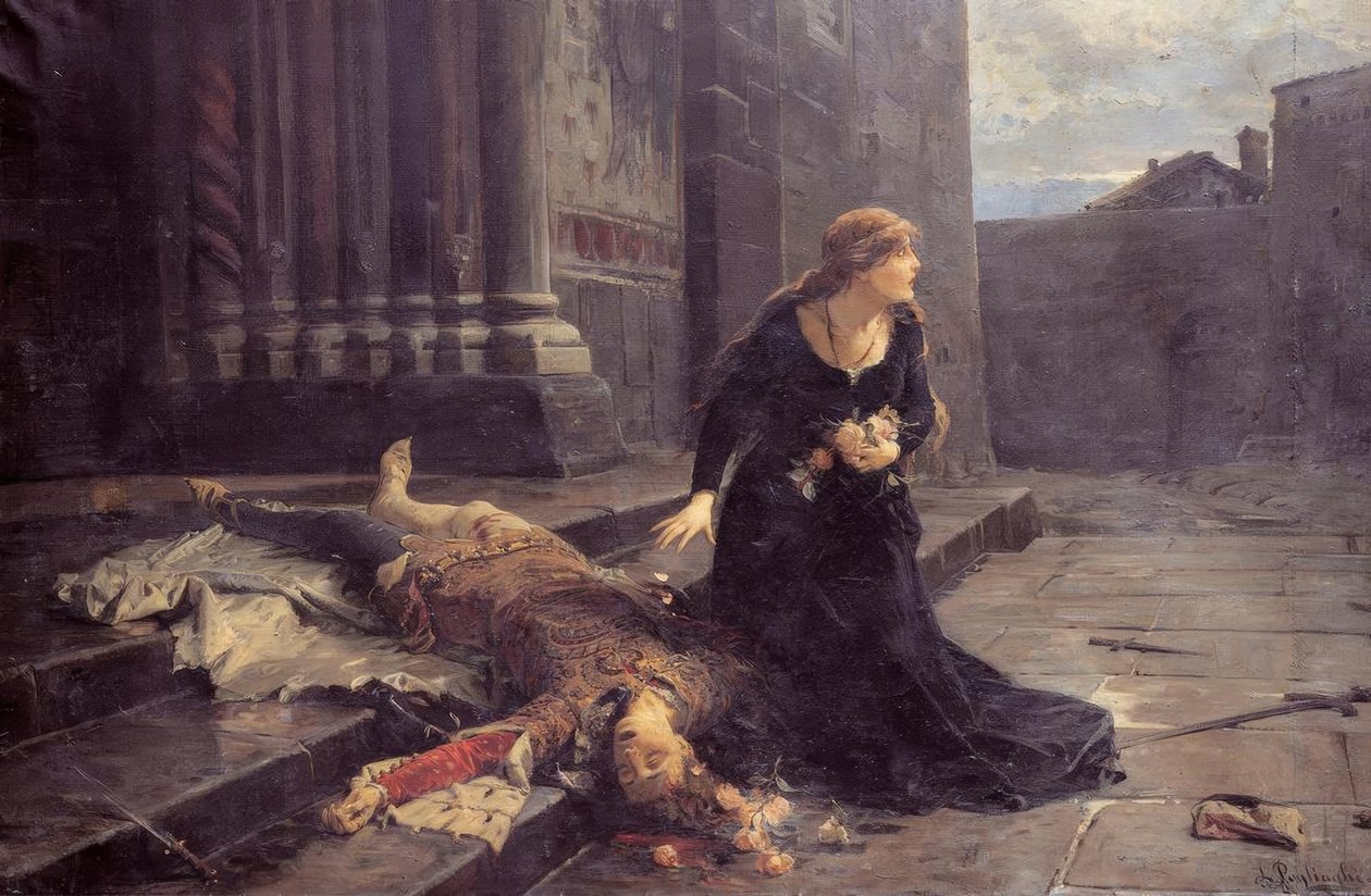 Gianmaria Viscontin kuolema s.Gottardon kirkon edessä Milanossa tekijältä Ludovico Pogliaghi