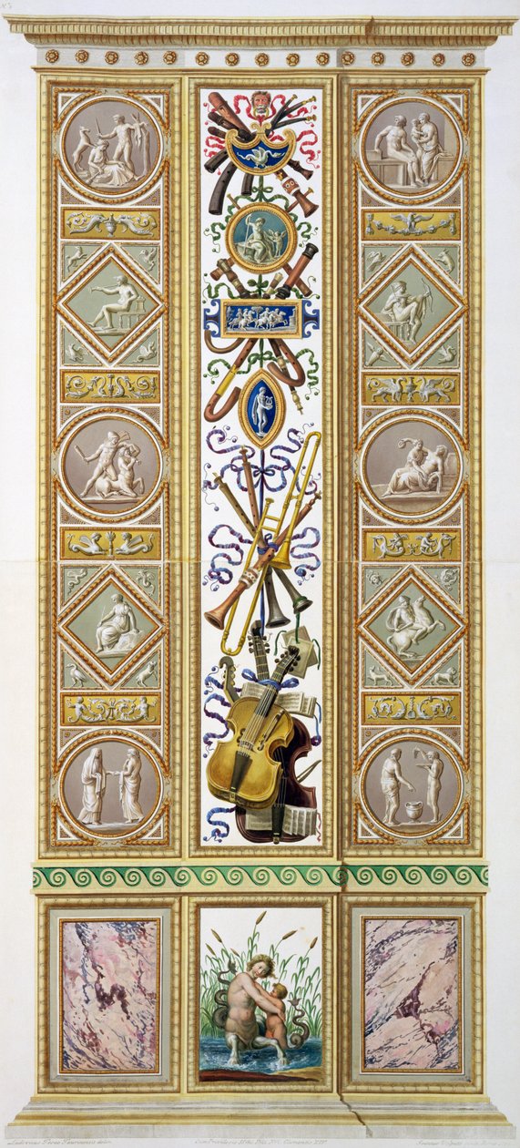 Paneeli Vatikaanin Rafaelin loggiasta, kaivertaja Ioannes Volpato, noin 1770 (kuparilevypiirros, myöhemmin käsin väritetty). tekijältä Ludovicus Tesio Taurinensis