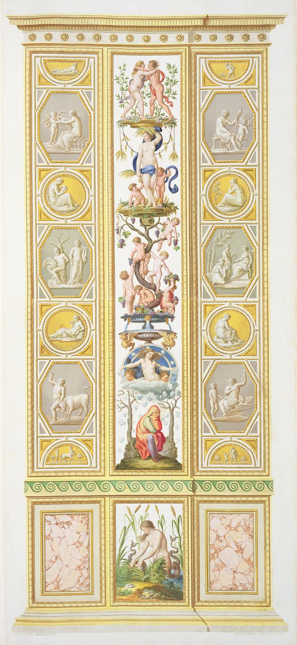 Paneeli Raphael Loggiasta Vatikaanissa, "Delle Loggie di Rafaele nel Vaticano", kaiverrettu Giovanni Volpato (1735-1803), 1775, julkaistu n. 1775-77 (käsinvärinen kaiverrus) (katso myös 17645) tekijältä Ludovicus Tesio Taurinensis
