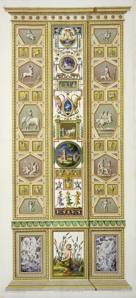 Paneeli Raphael Loggiasta Vatikaanista, "Delle Loggie di Rafaele nel Vaticano", kaiverrus Giovanni Volpato (1735-1803), 1774, julkaistu n. 1774-77 (käsinvärinen kaiverrus) tekijältä Ludovicus Tesio Taurinensis